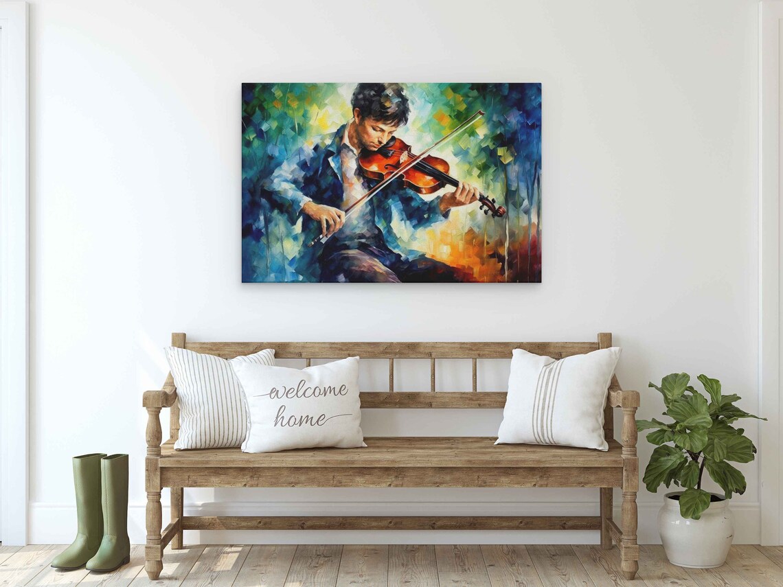 Violinist Playing Violin Colorful Palette Knife Oil Painting Music Art Poster - Image 2