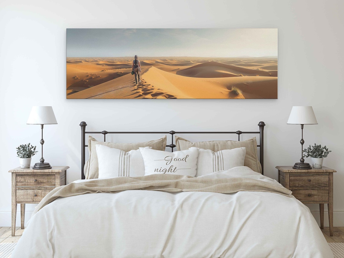 Woman Walking Desert Dune Ridge Golden Sunrise Adventure Wall Poster - Image 3