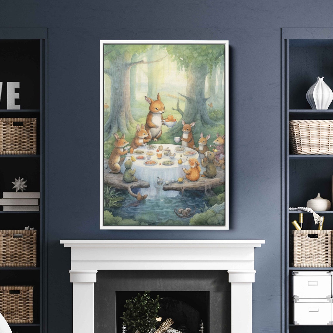 Bunny Tea Party Forest Gathering Watercolor Cute Rabbit Woodland Art - Image 3