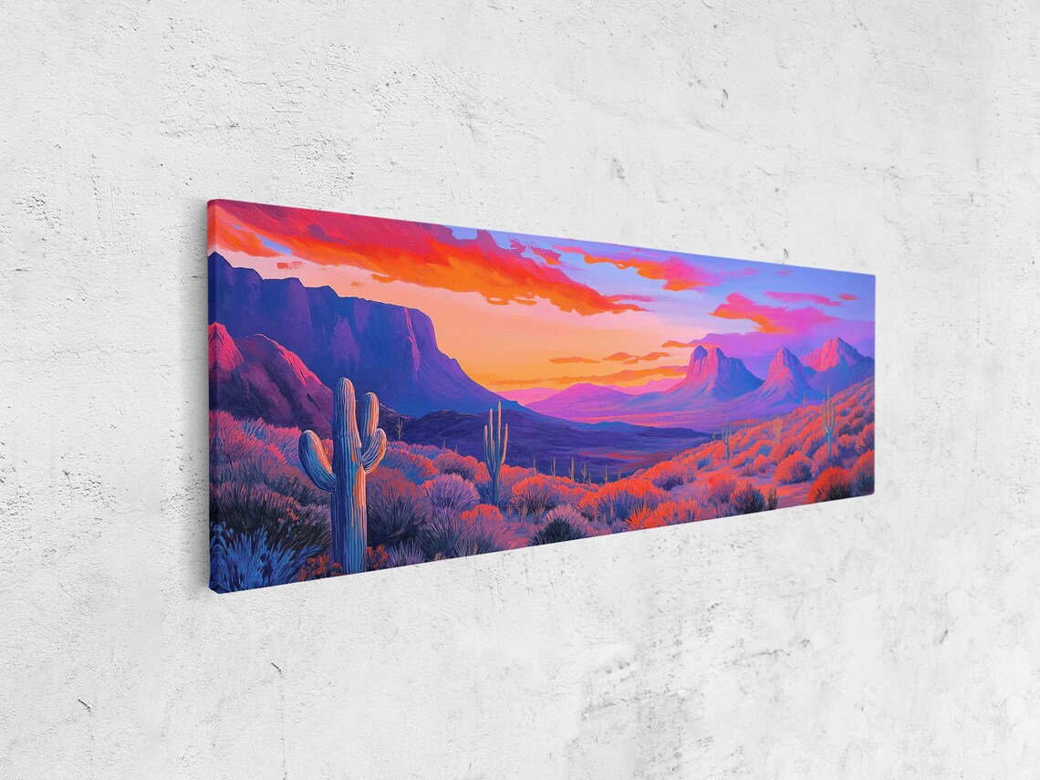 Desert Sunset Saguaro Cacti Vibrant Mountain Landscape Poster - Image 4