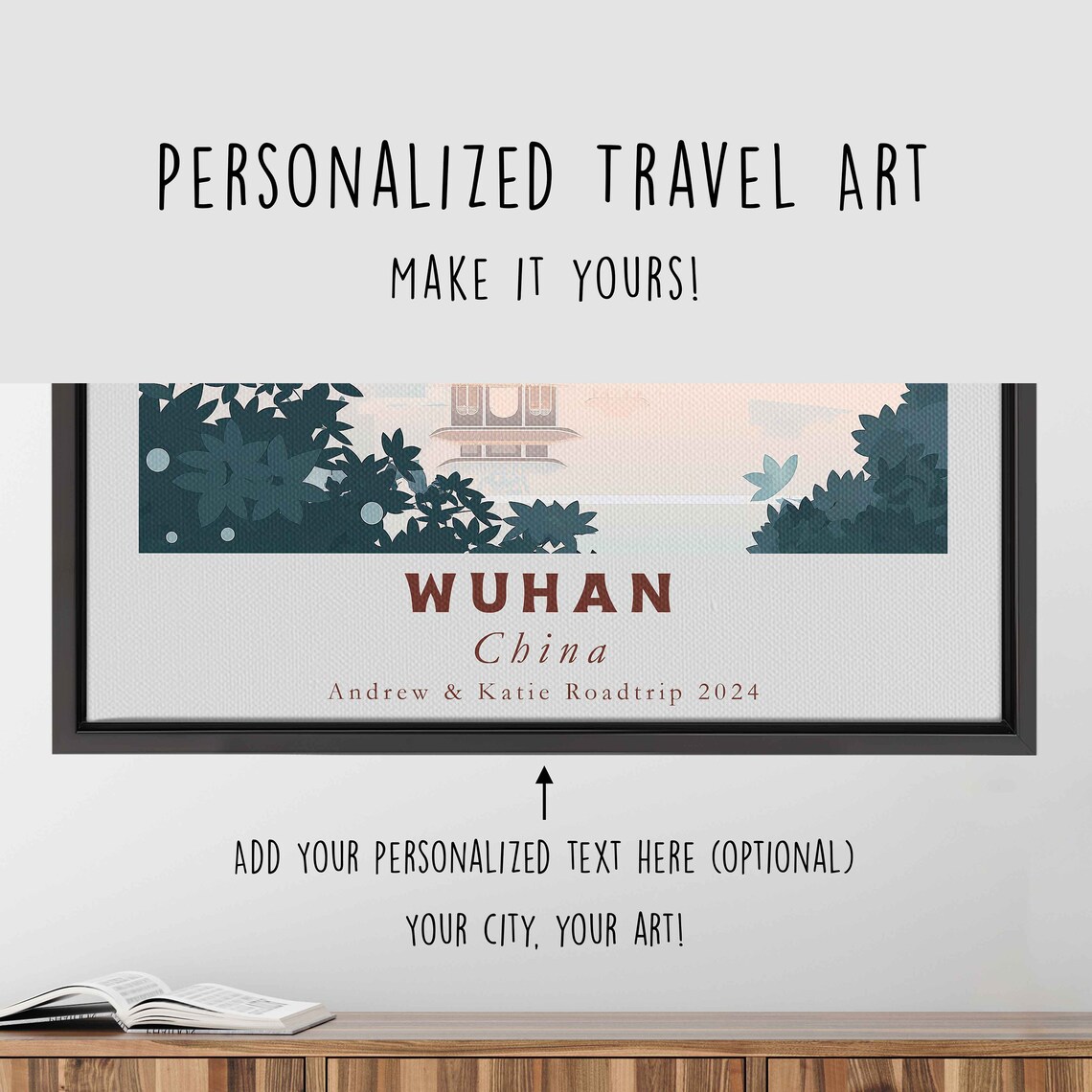 Wuhan China Hilltop Pagoda Moonlit Lake Bridge Minimal Art Poster - Image 4