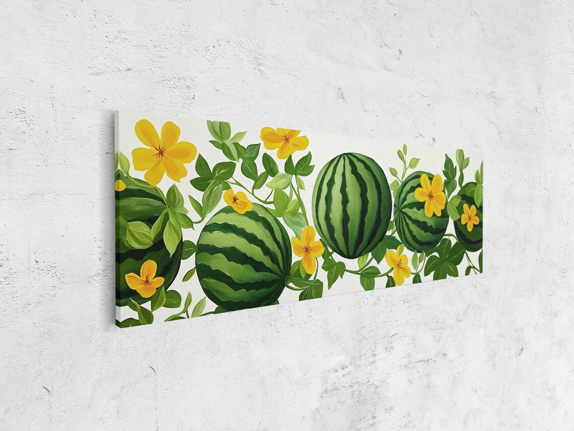 Watermelons On Vine With Yellow Blossoms Botanical Art Print - Image 4