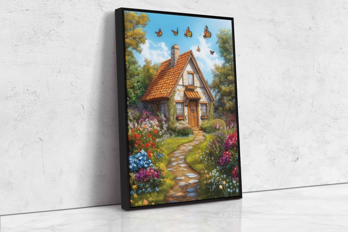 Stone Cottage With Butterfly Garden In Full Spring Bloom Poster - Image 4