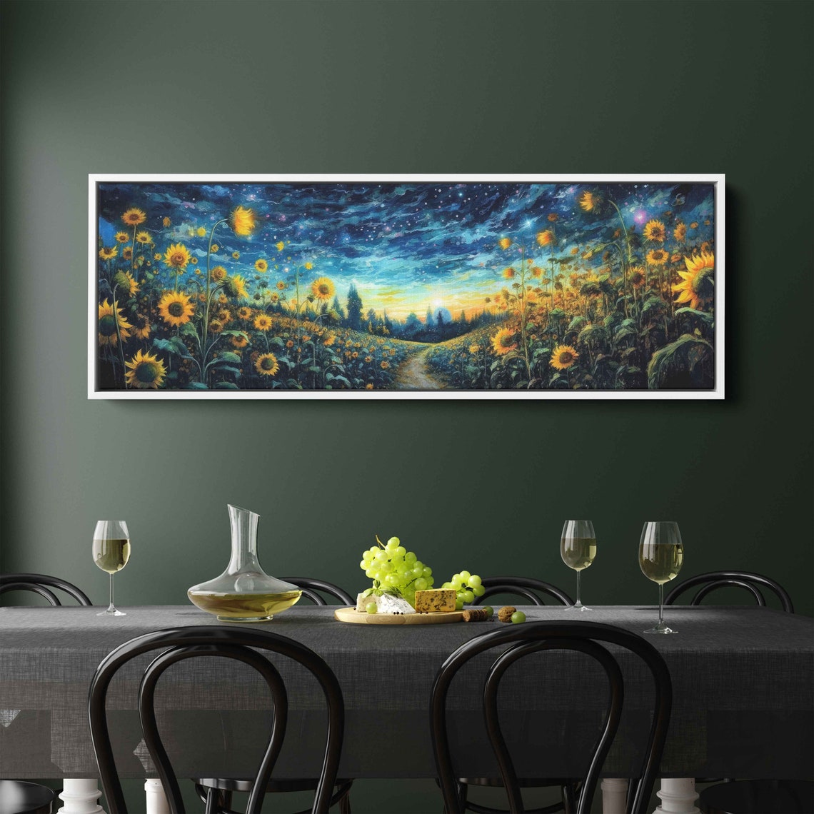 Sunflower Field Colorful Starry Night Sky Print Ready To Hang