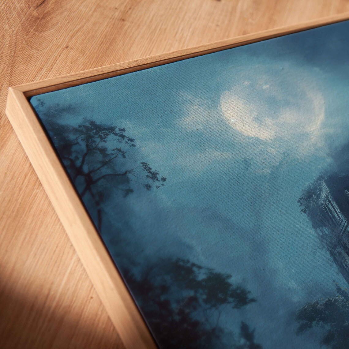 Eerie Abandoned Village Ruins Under Full Moon Foggy Night Poster - Image 2