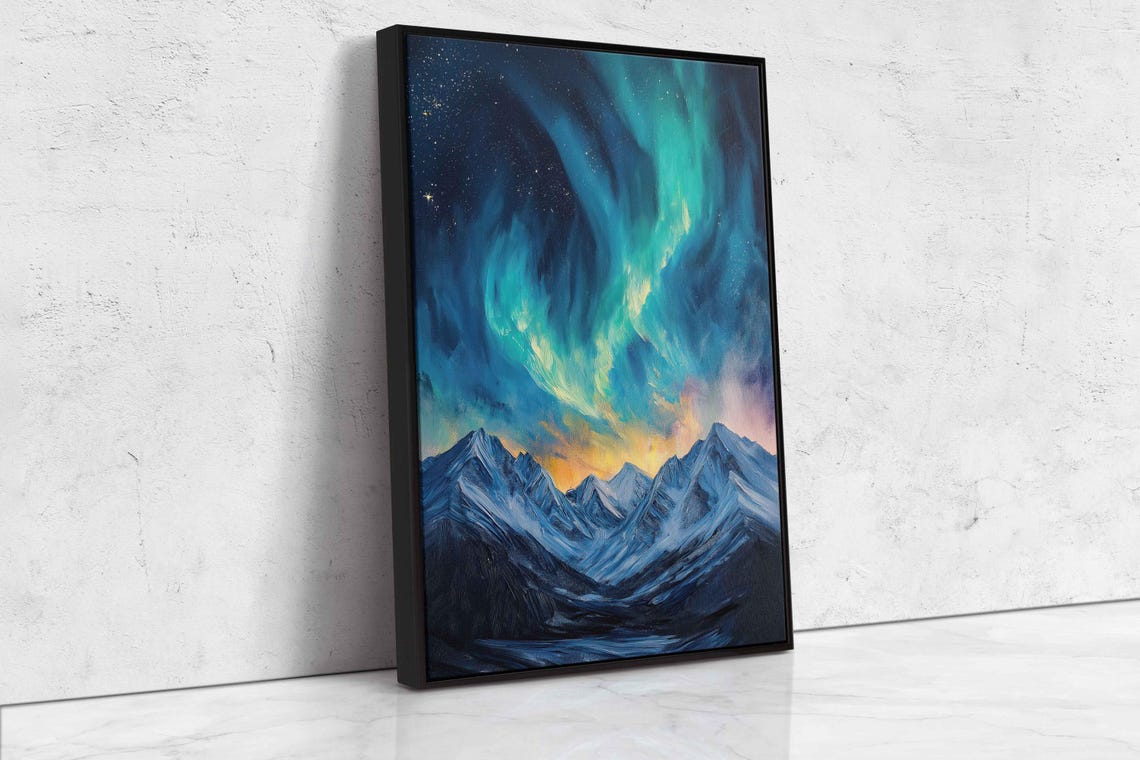Stunning Northern Lights In Sky Over Mountains Acrylic Wall Art Print Van Gogh Inspired Starry Night Sky Ready To Hang - Image 4