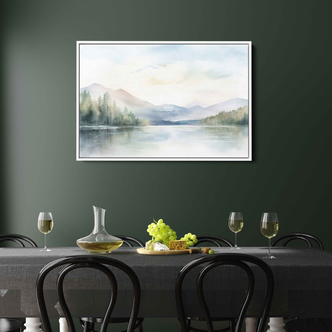 Misty Mountain Lake With Pines Watercolor Landscape Travel Poster - Image 3