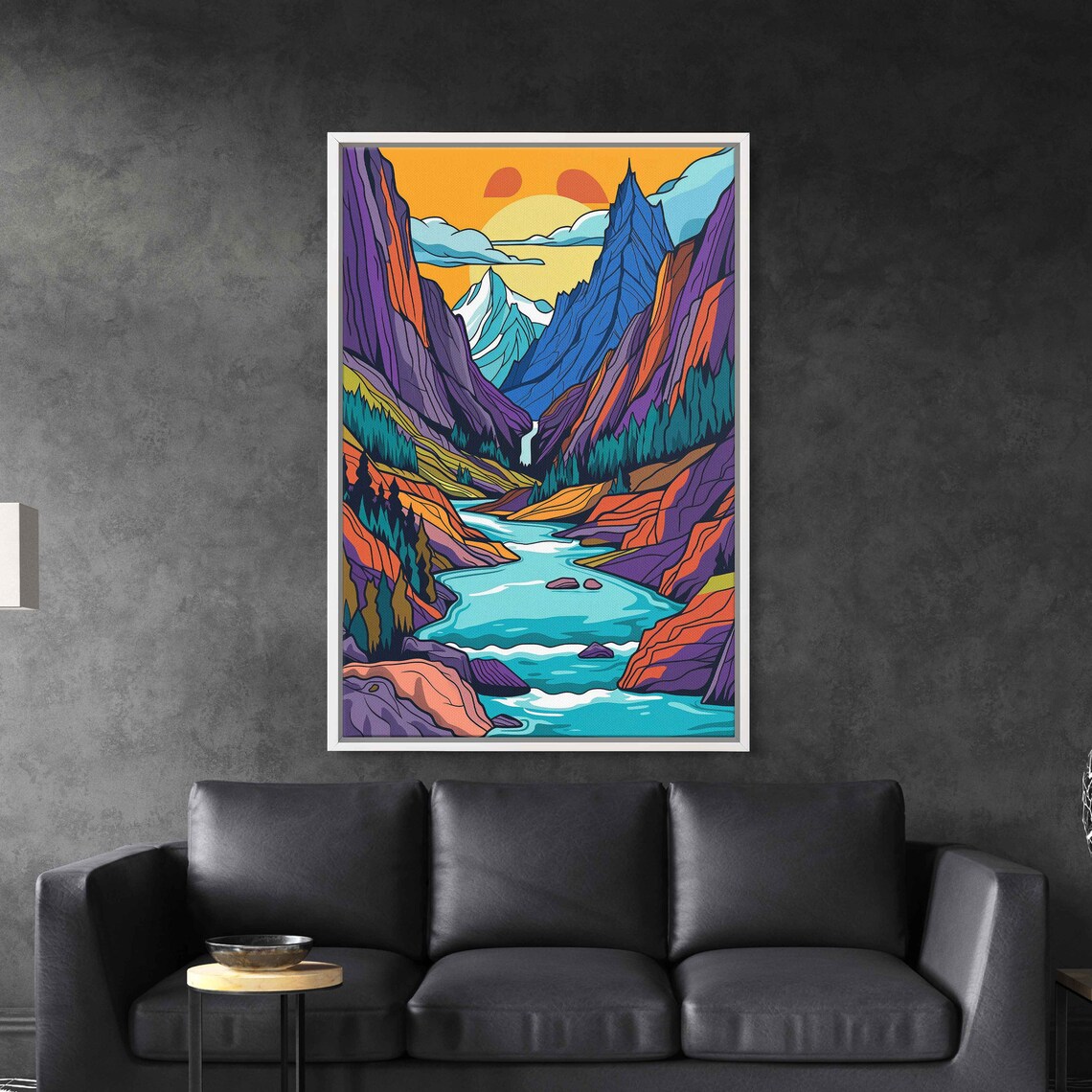 Flowing Rock River Colorful Valley Soothing Sunset Art Framed Print Ready To Hang - Image 3