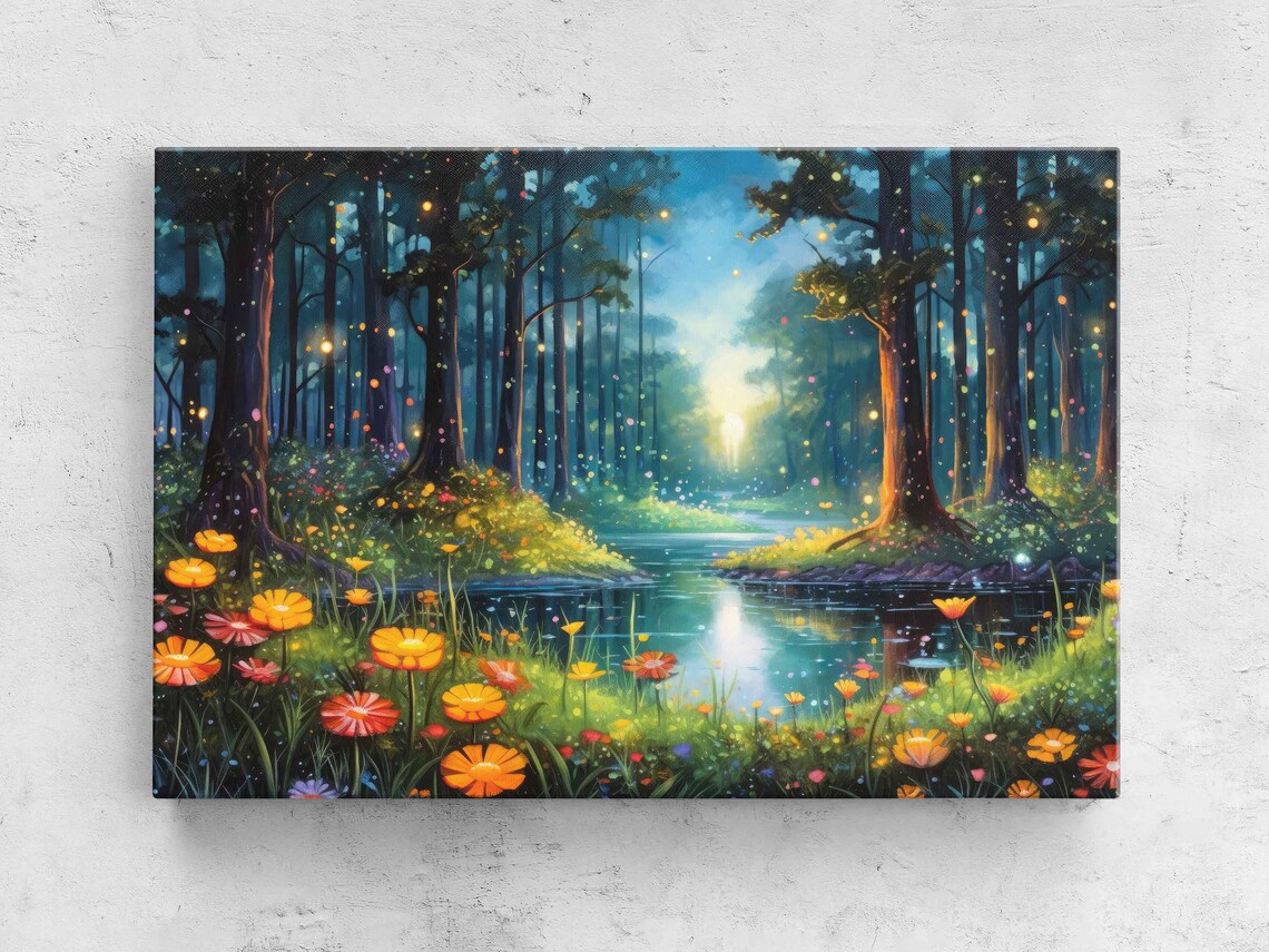 Whimsical Watercolor Magical Forest Print On Ready To Hang Framed Option Housewarming Gift For Her