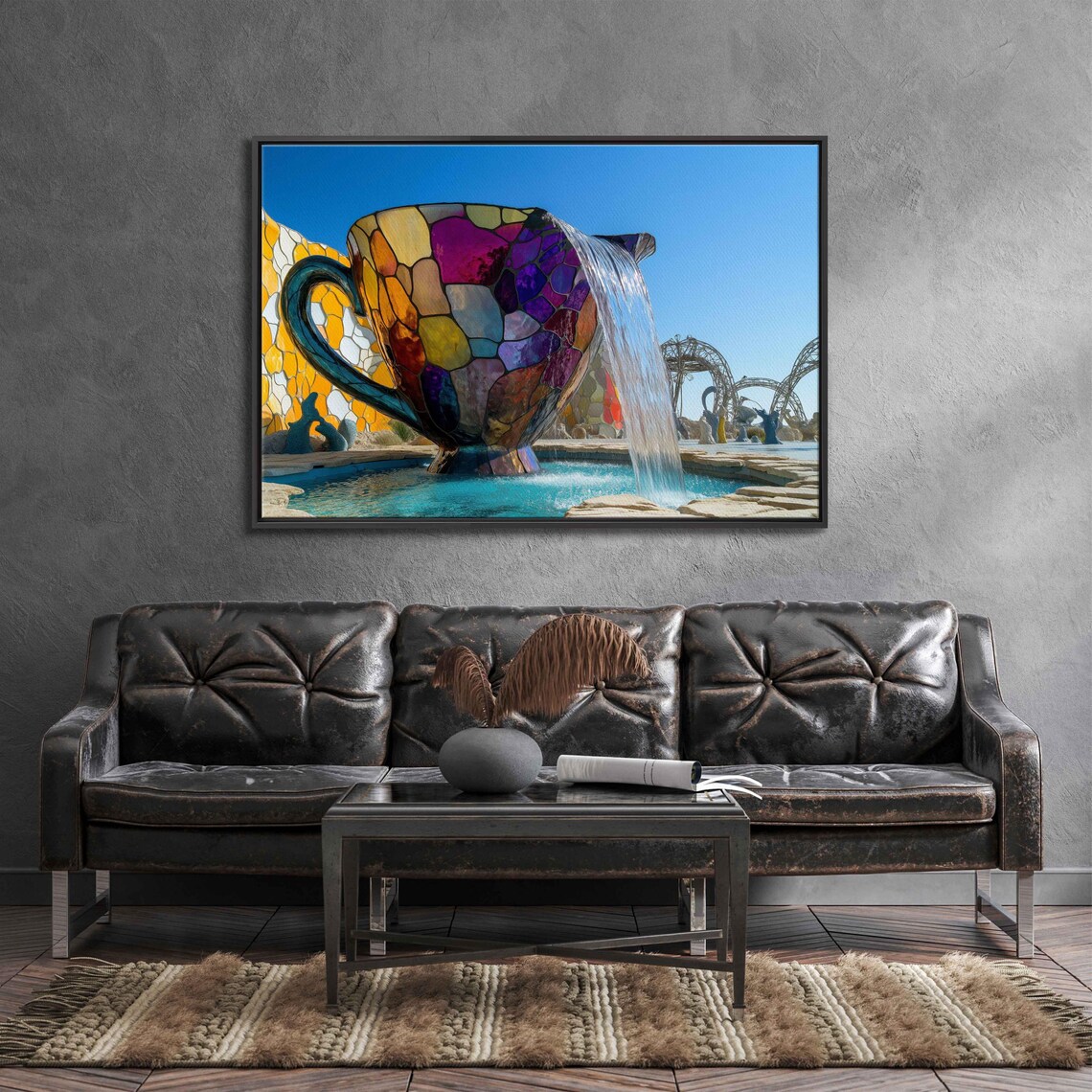 Oversized Teacup Pouring Rainbow Waterfall Art Print - Image 3