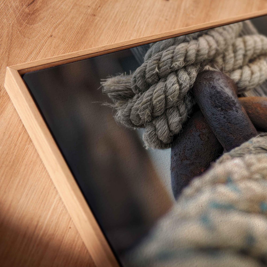 Rope Tied Around Rusty Anchor Ring Harbor Close-Up Photo Poster - Image 2