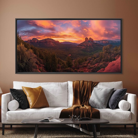 Oak Canyon Sunset Sedona Arizona Broad Panoramic Landscape Wall Art Print Western Painting Canyon Gorge Red Rocks Ready To Hang