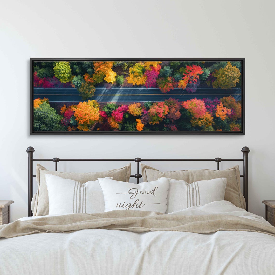 Aerial View Road Through Autumn Forest Canopy Fall Colors Poster - Image 3