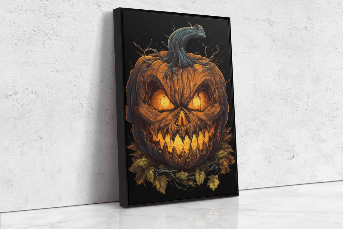 Glowing Eyed Jack O Lantern Evil Pumpkin Halloween Wall Art Print - Image 4