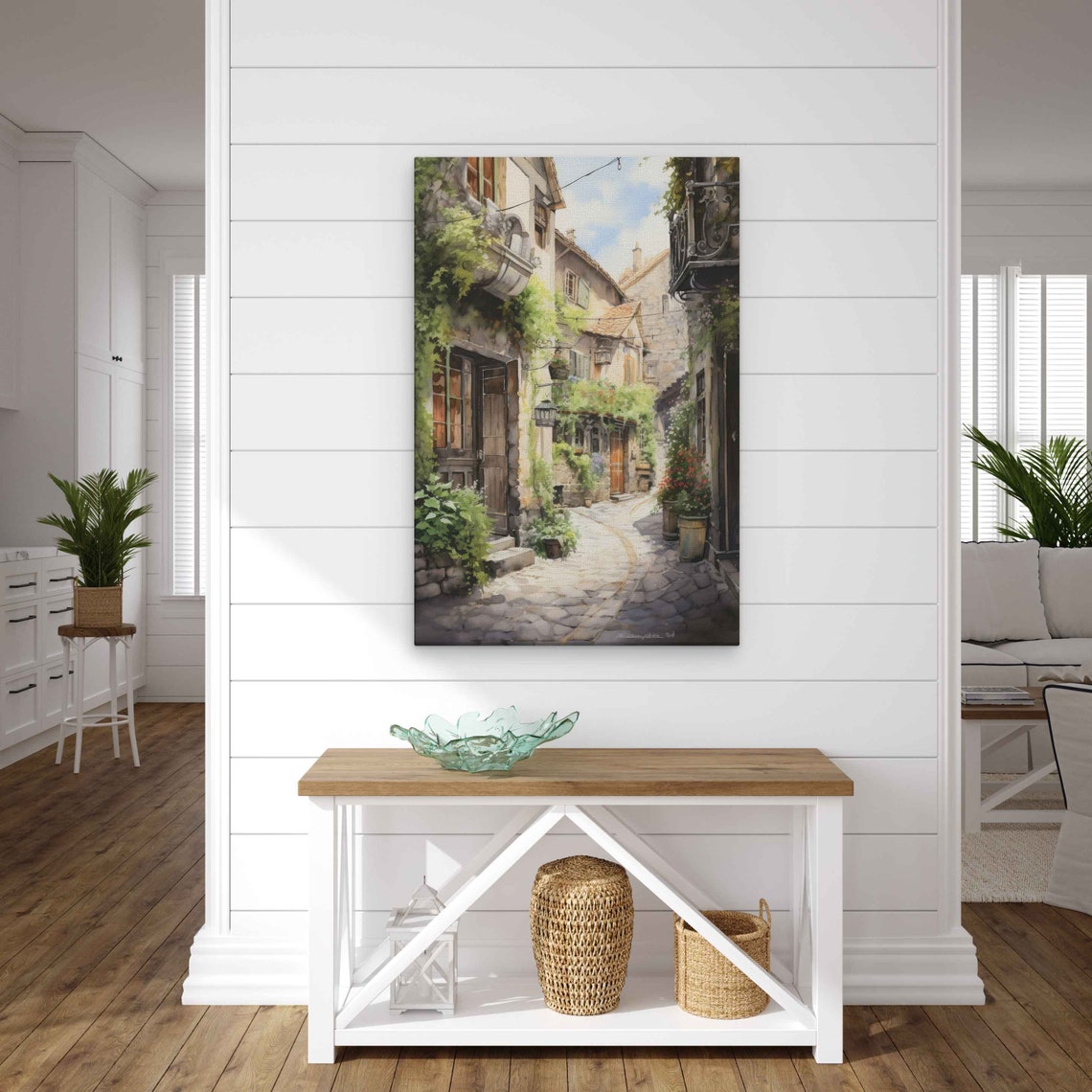 Italy Old Town Alley Cobblestone Street Flowers Sunny Wall Art - Image 3