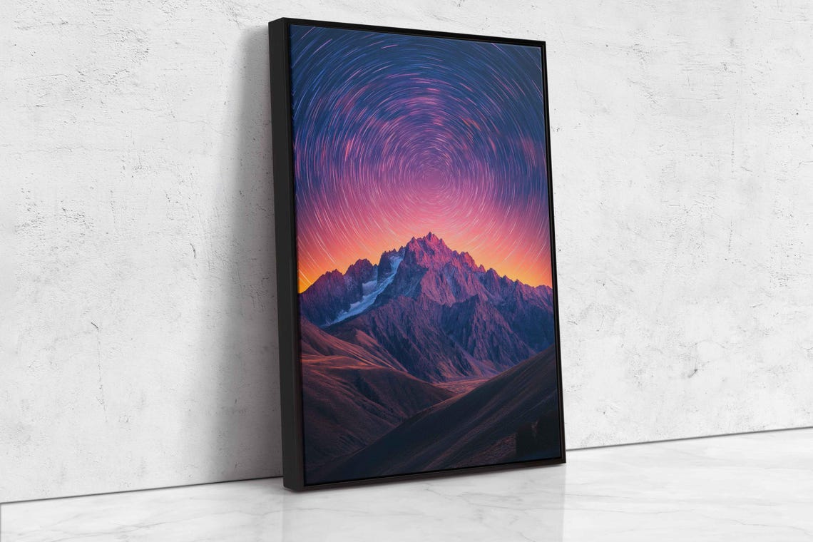 Starry Night Over Mountains Wall Art Print Vivid Colors Long Exposure Effect - Image 4