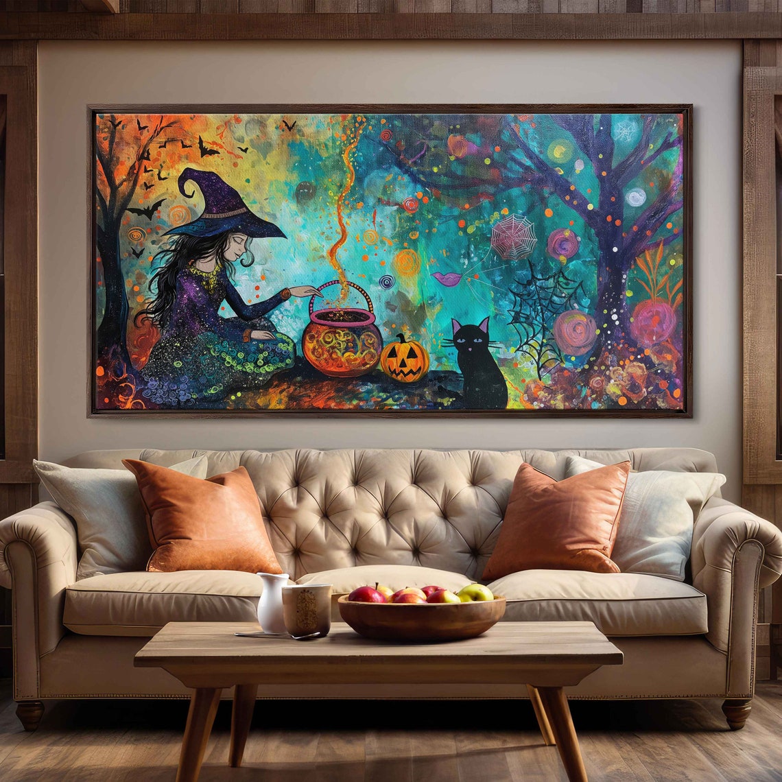 Witch Stirring Magic Cauldron Black Cat Pumpkin Halloween Poster - Image 3