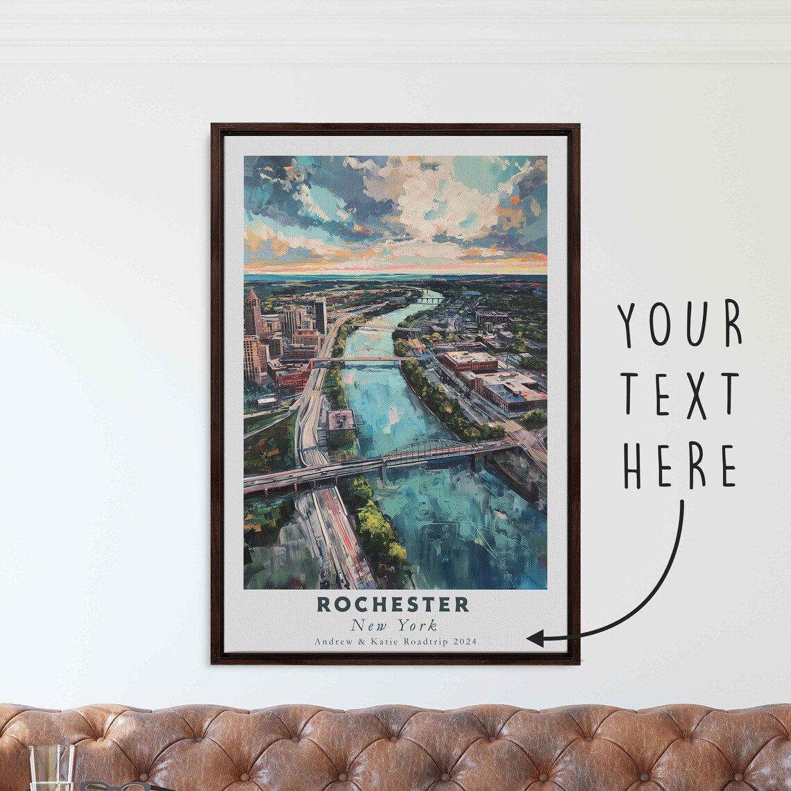 Rochester New York River Bridges Sunset Aerial Travel Poster - Image 3