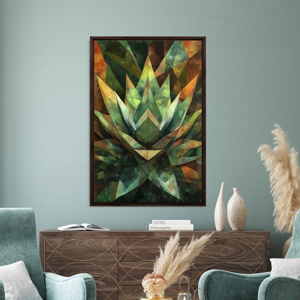 Green Agave Plant In Geometric Faceted Botanical Style Art Poster