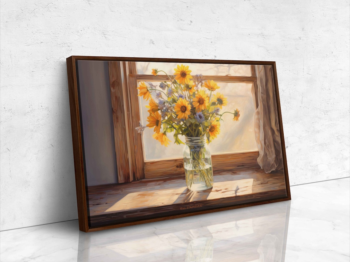 Flowers in Mason Jar, Rustic Floral Art Print - Image 4