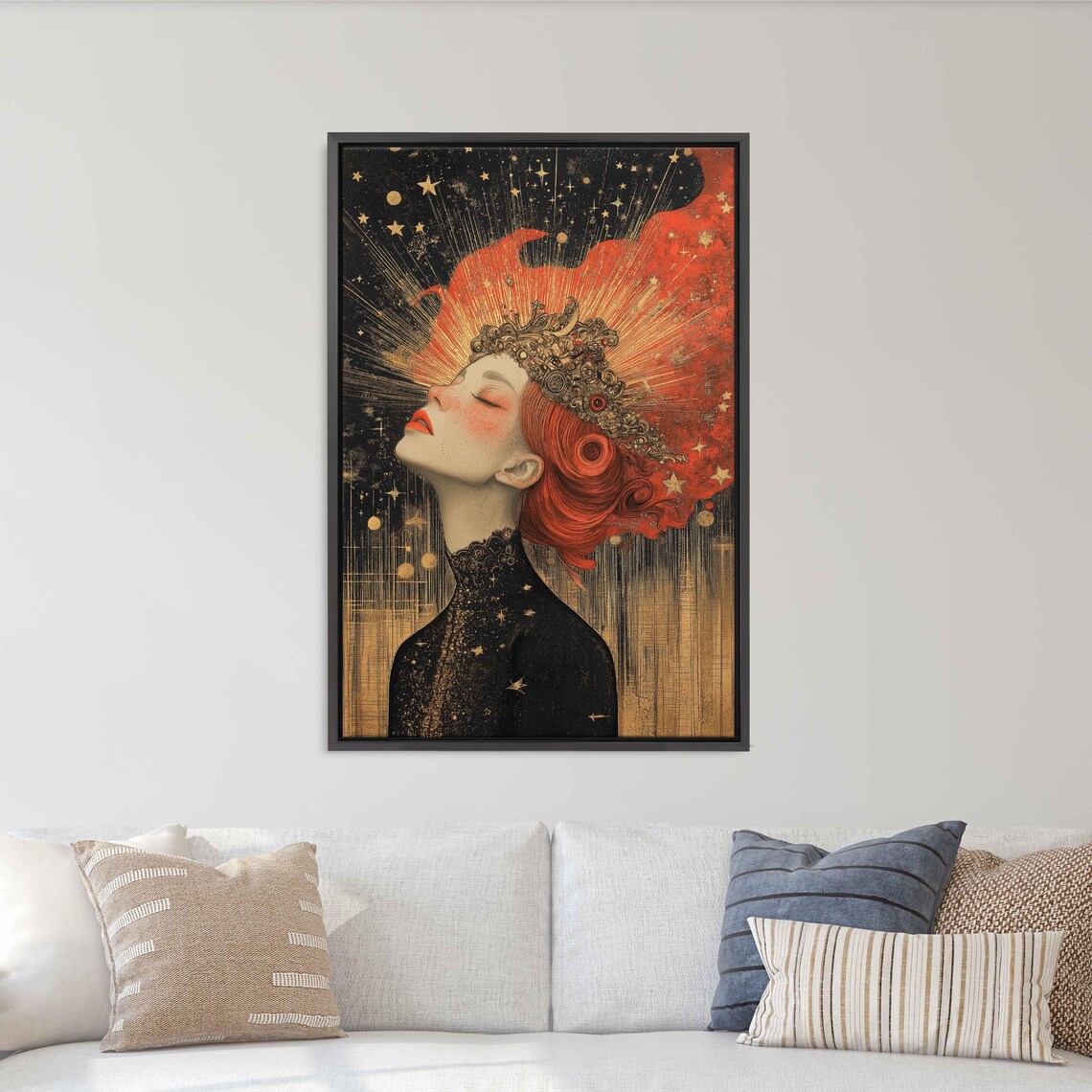 Celestial Crown Woman, Whimsical Surreal Magic Art Print