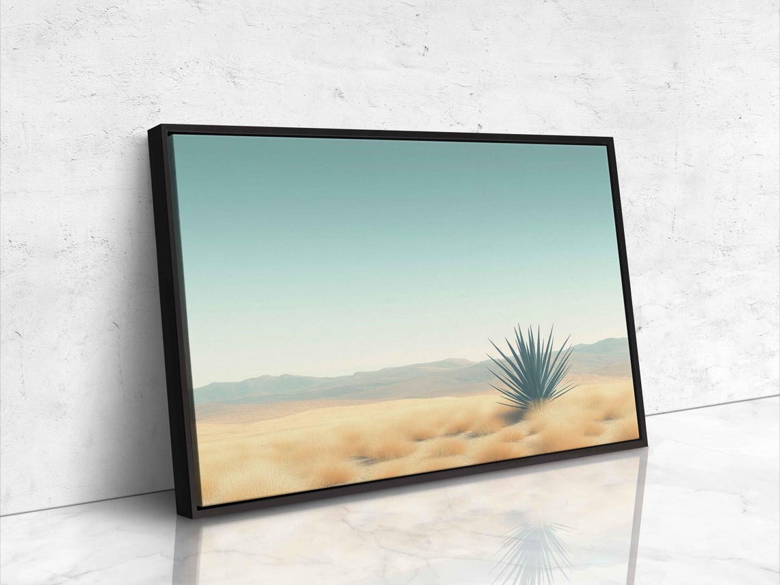 Minimalist Desert Scene With Lone Agave Under Teal Sky Poster - Image 4