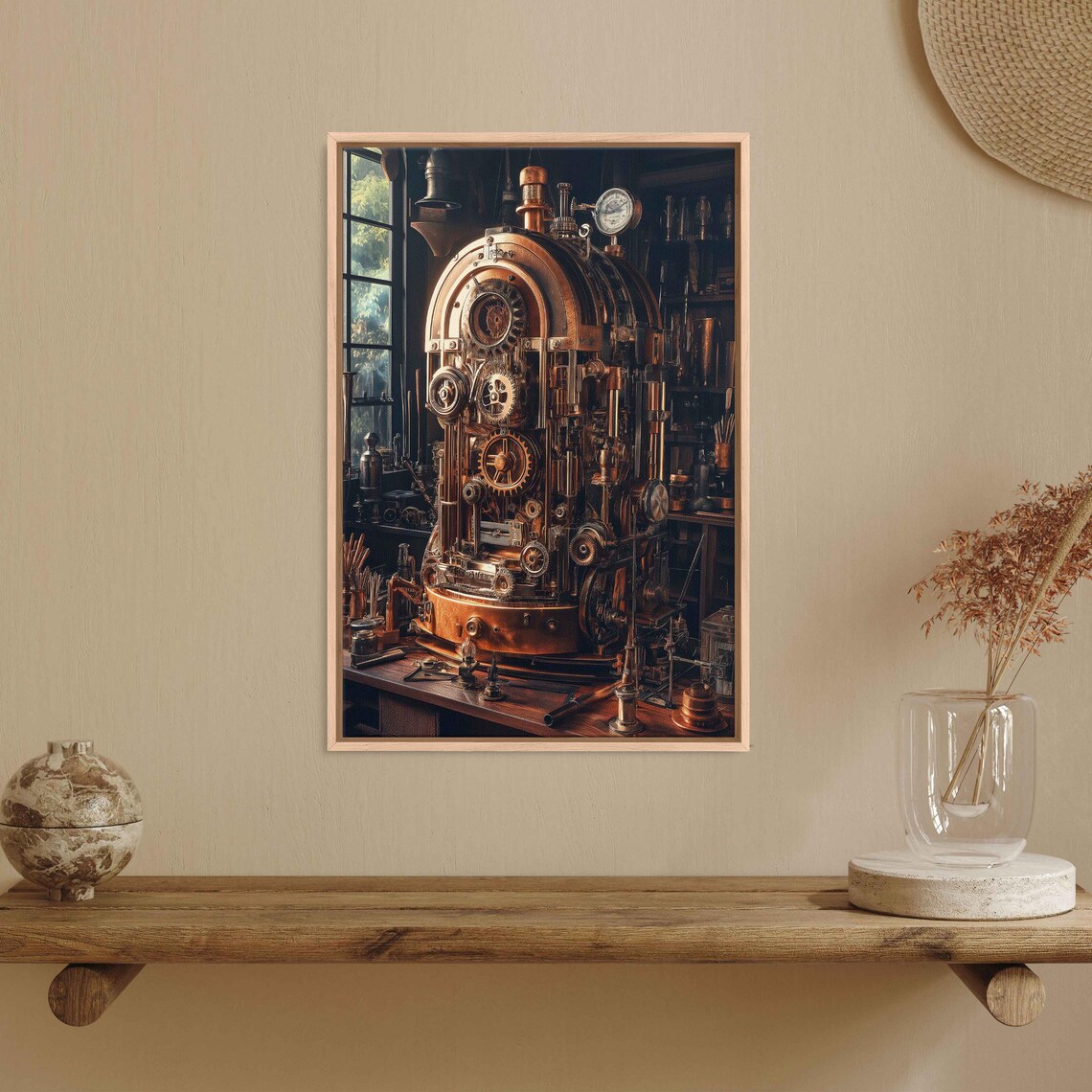 Intricate Steampunk Engine, Victorian Workshop Art Print - Image 3