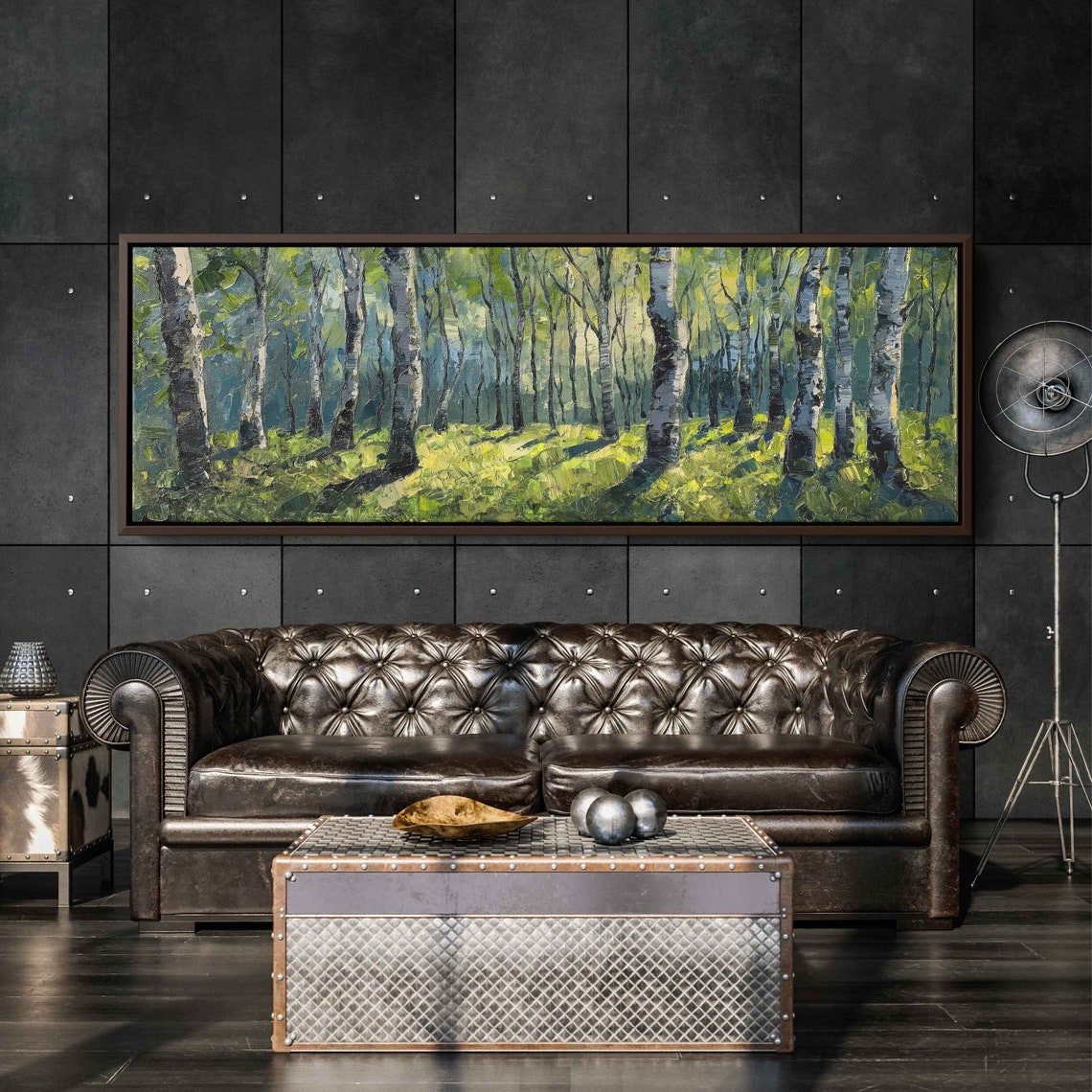 Sunlit Birch Forest Impressionist Acrylic Panoramic Nature Art Print - Image 2