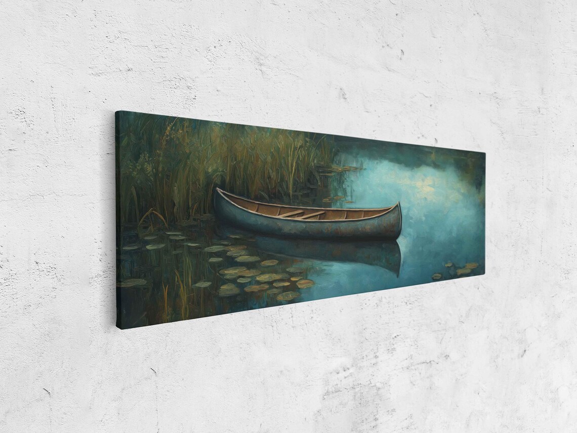 Solitary Canoe In A Cove, Abstract Modern Art Print - Image 4