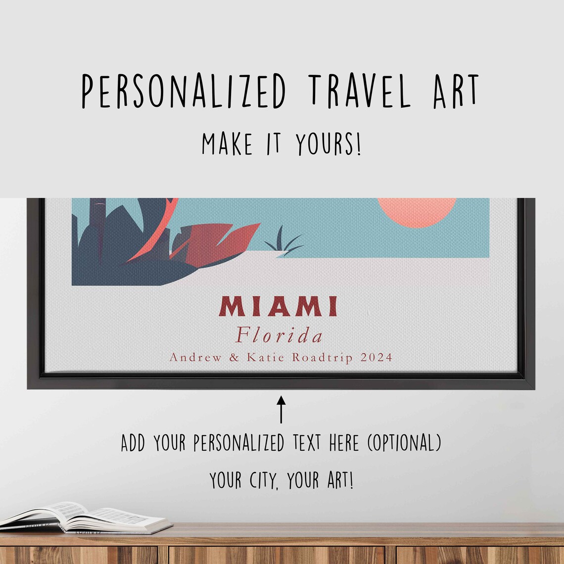 Miami Florida Palm Tree Skyline Over Bay Sunset Travel Poster - Image 4