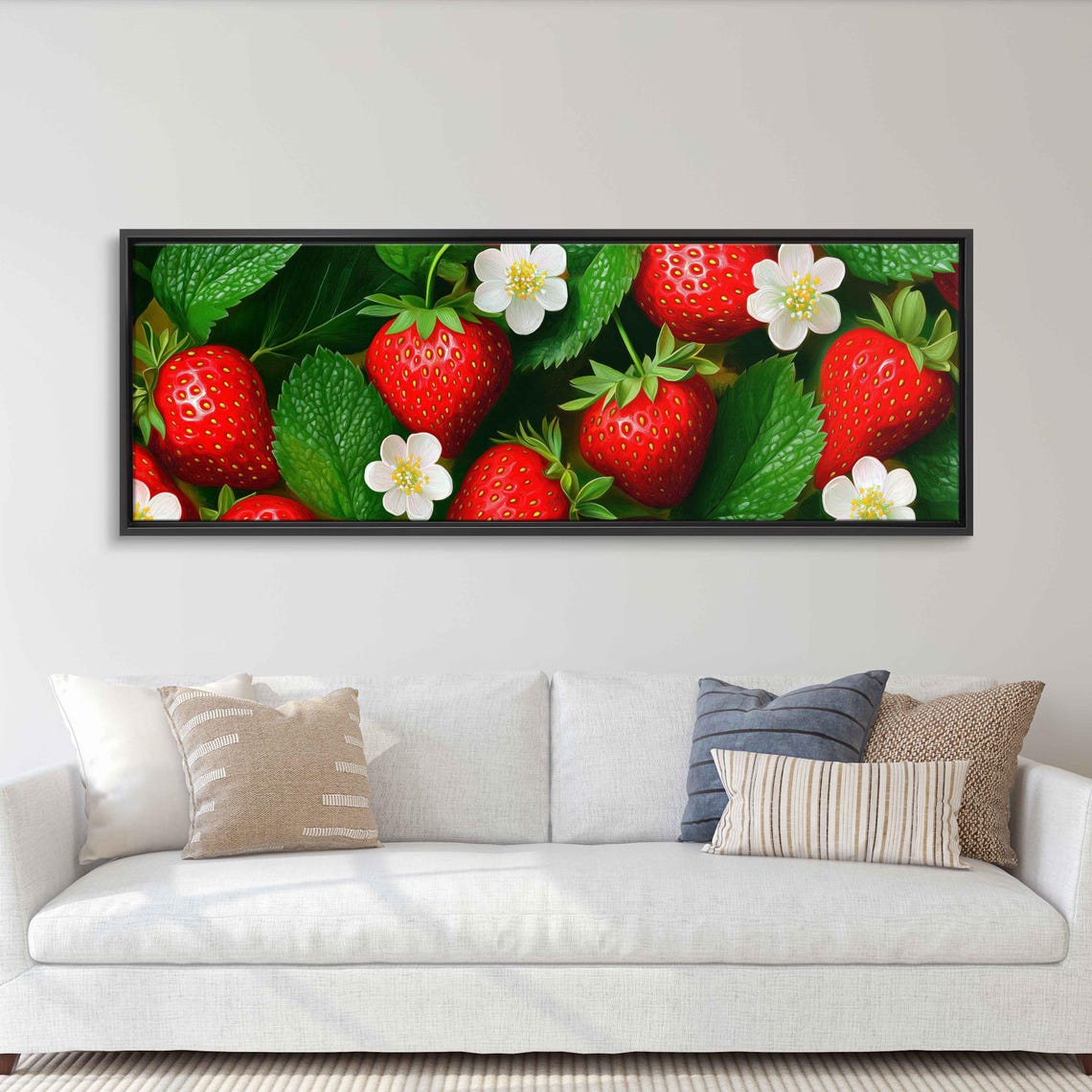 Glossy Red Strawberries With White Blossoms Painting Art Print