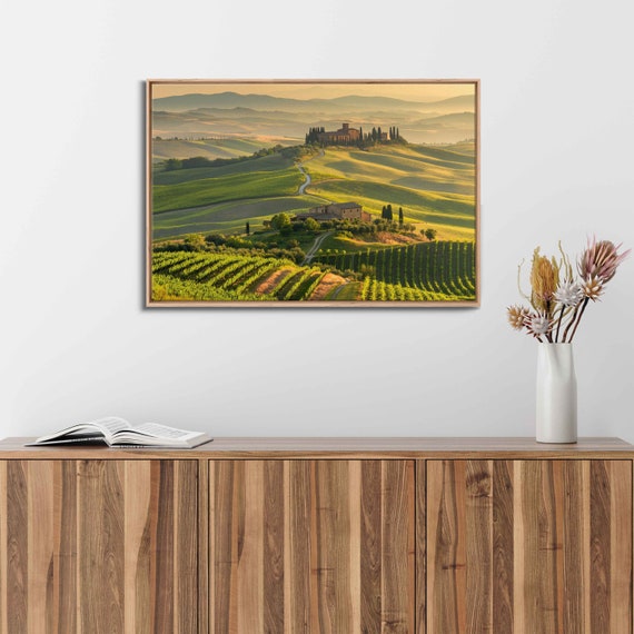 Rolling Hills Of Tuscany At Sunrise Stunning View Wall Art Print Italian Poster Vast Grasslands Ready To Hang