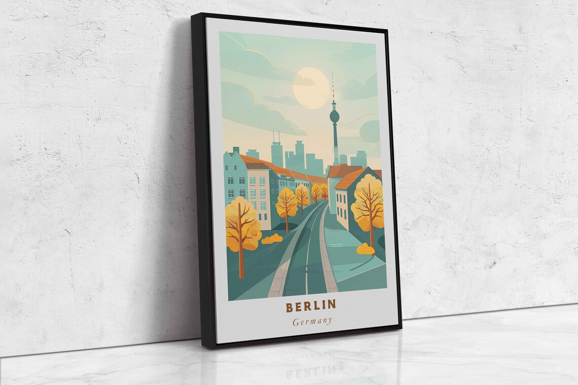 Berlin Germany TV Tower Autumn Street Cityscape Travel Poster - Image 2