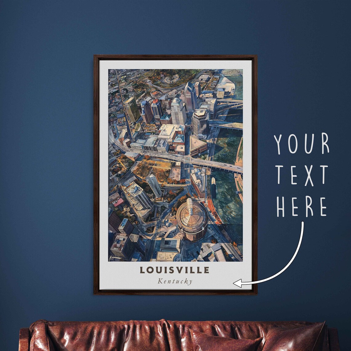 Louisville Kentucky Downtown River Dome Aerial Cityscape Travel Poster