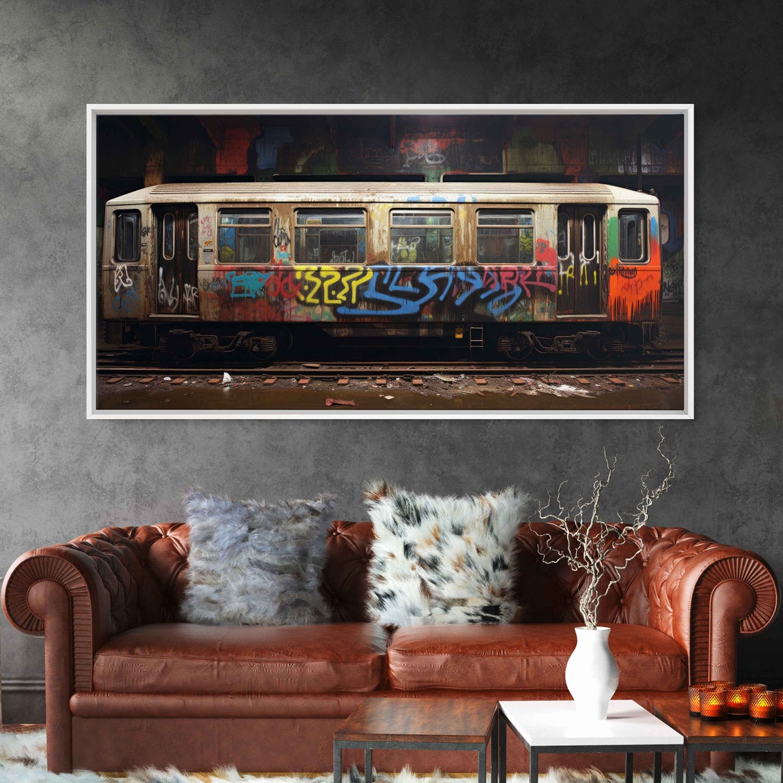 Graffiti Covered Subway Train Colorful Vibrant Street Art Print