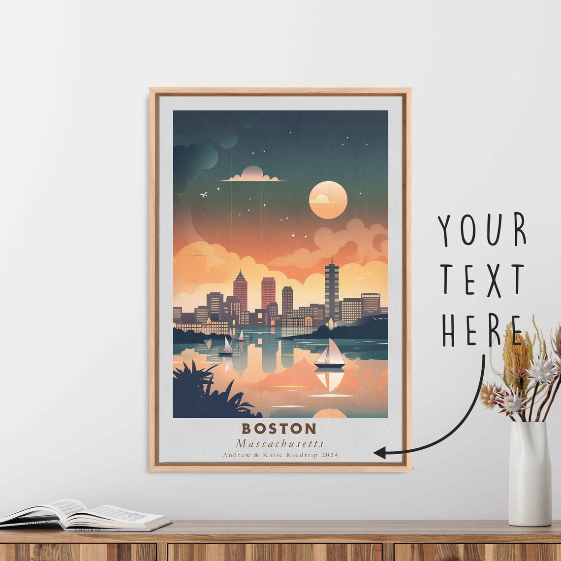 Boston Massachusetts Harbor Skyline Sailboats Sunset View Poster - Image 3