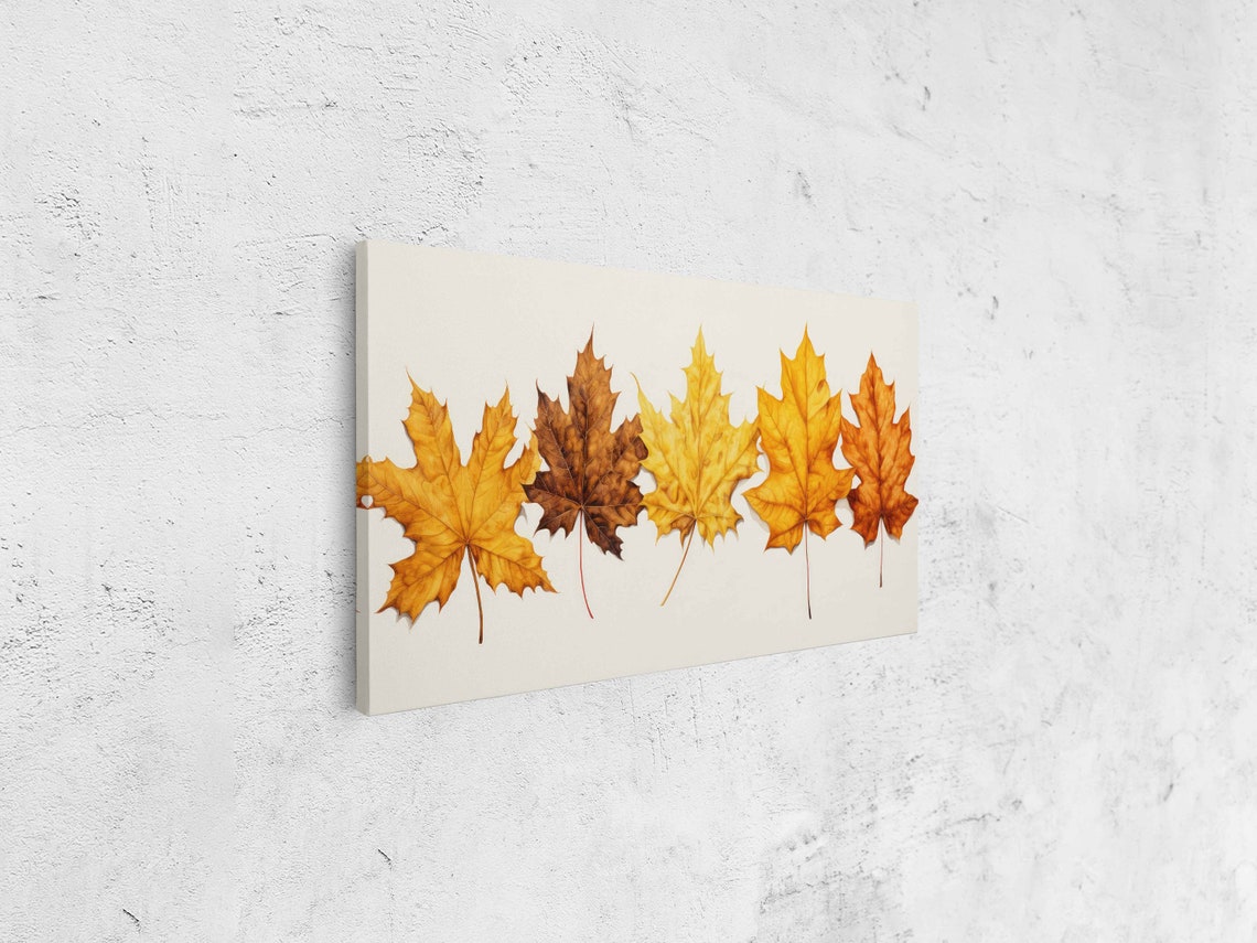 Five Autumn Maple Leaves Row On Off White Minimal Botanical Art Print - Image 4