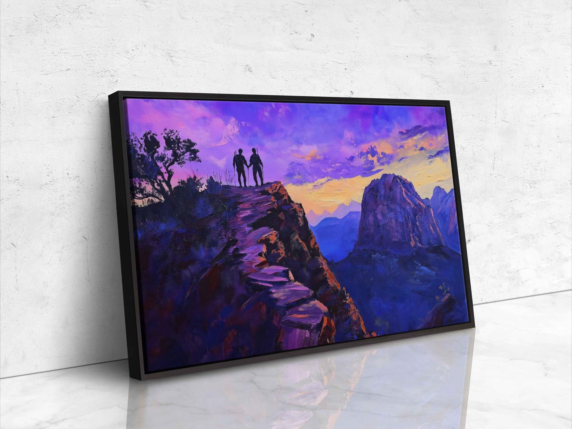 Angels Landing Trail Wall Art Print Twilight Sky Hikers Silhouette Purple Blue Landscape - Image 4