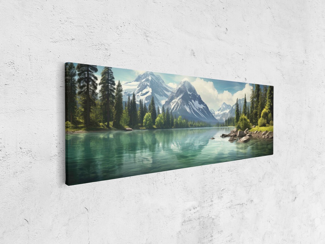 Panoramic Lakeside Vista, Mountain River Art Print - Image 4