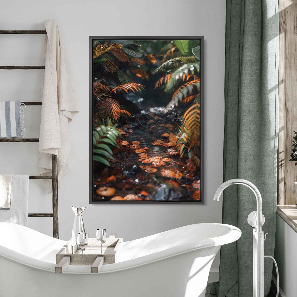 Water Covered Rainforest Floor Hyperrealistic Up Close Wall Art Print Tropical Foliage Rainforest Ferns And Plants Ready To Hang
