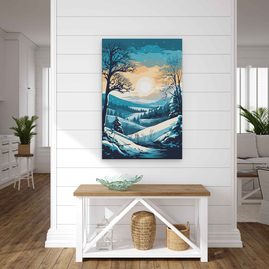 Winter Sunrise Snowy Hills Blue Pop Art Landscape Travel Poster - Image 2