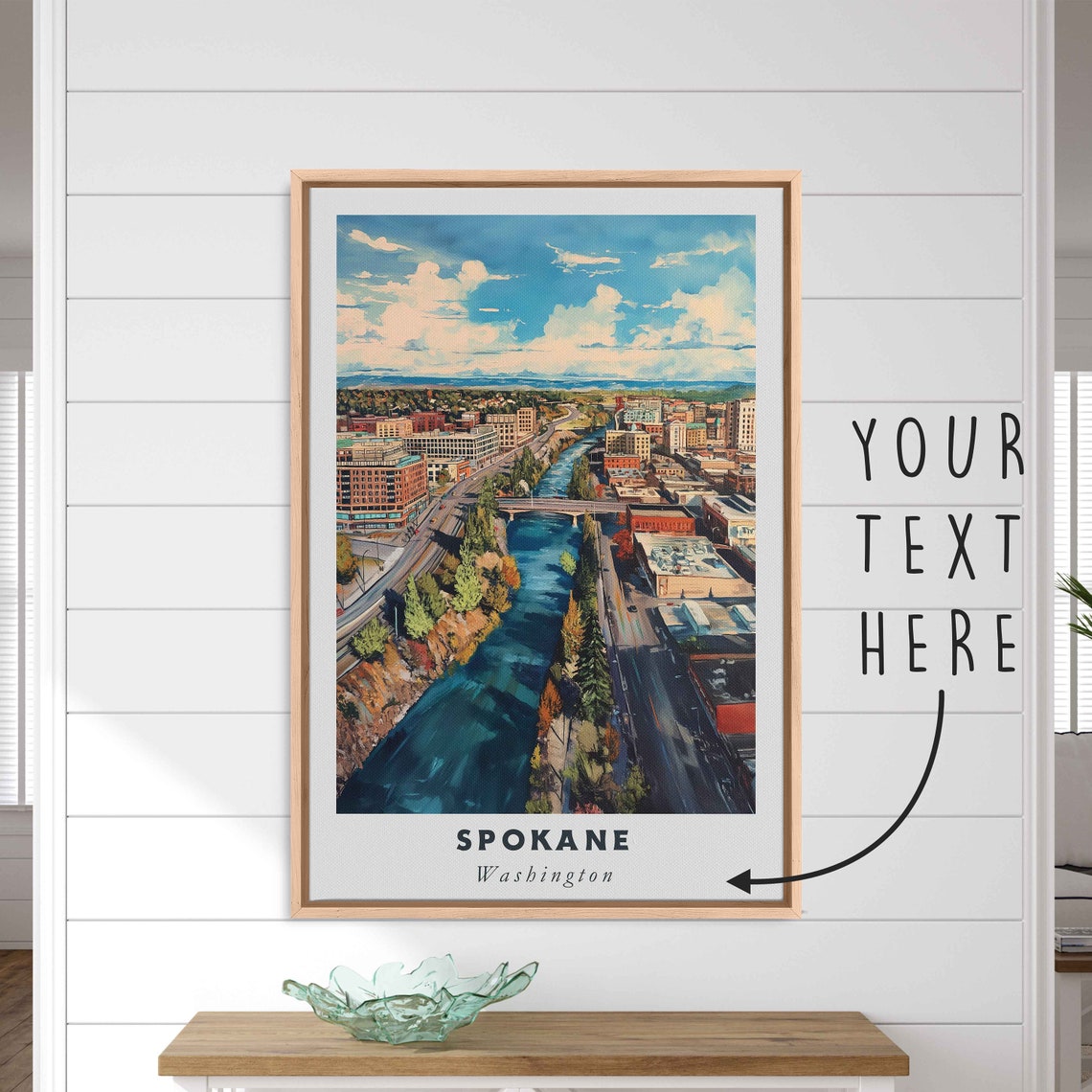 Spokane Washington Spokane River Aerial Downtown Bright Day Poster