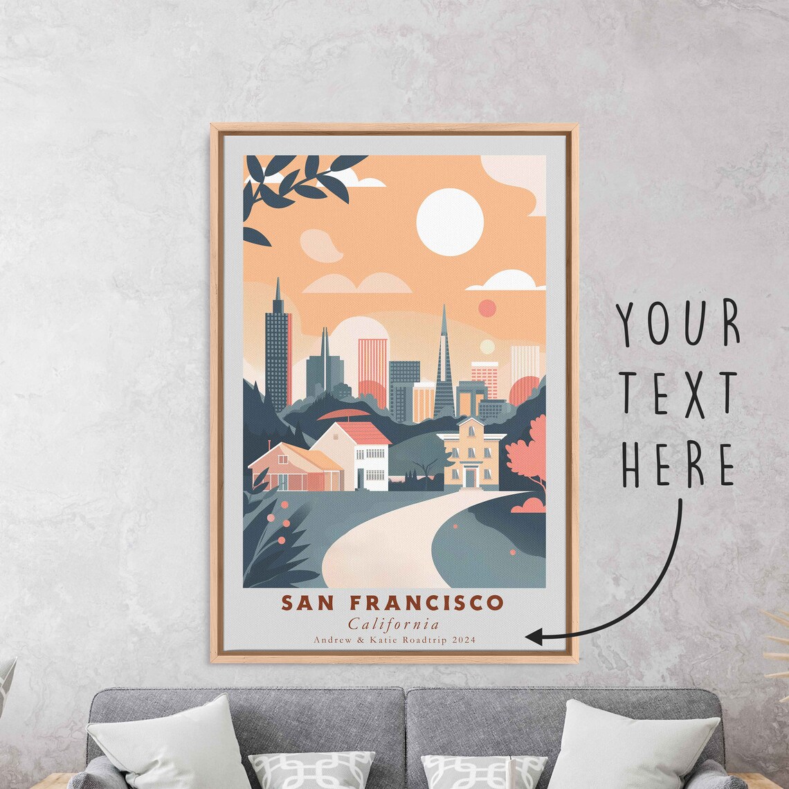 San Francisco California Sunset Skyline Hills Houses Travel Poster - Image 3