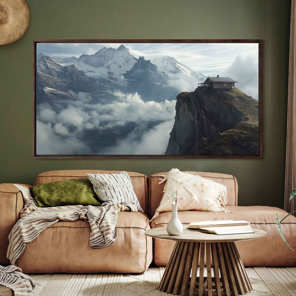Mountain Hut Viewing Snow Mountain Range Wall Art Print Ready To Hang
