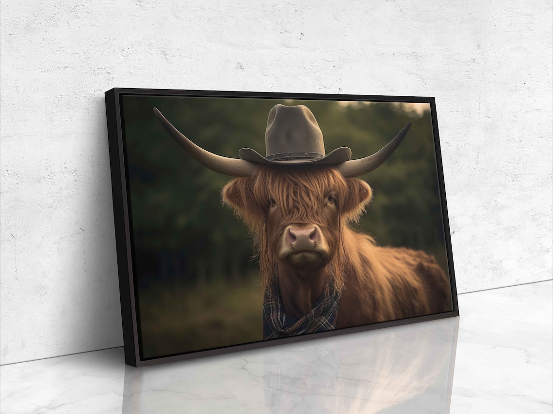 Highland Cow in Cowboy Hat Rustic Wall Art Print - Image 4