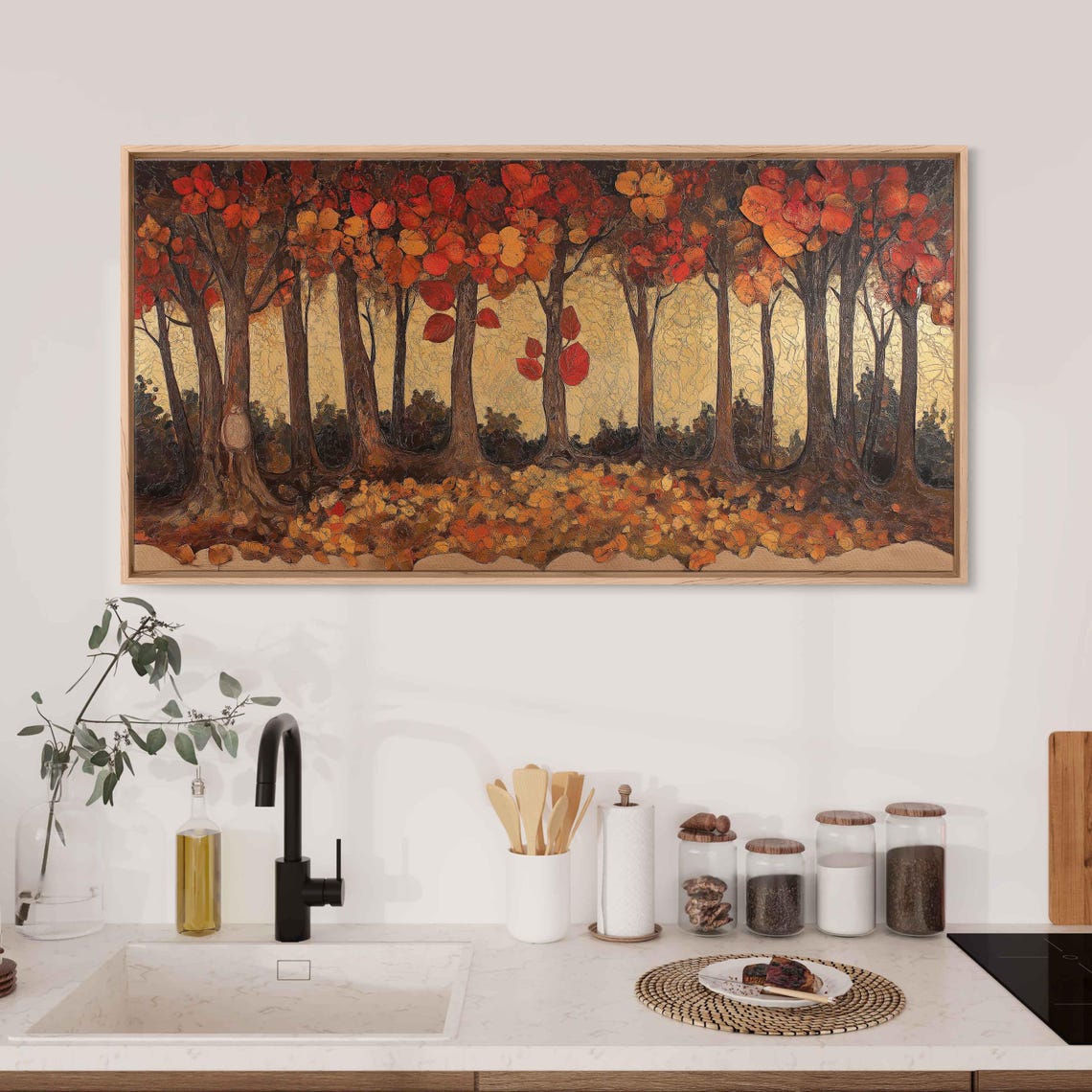 Autumn Forest With Red Orange Leaves And Fallen Foliage Art Poster - Image 3