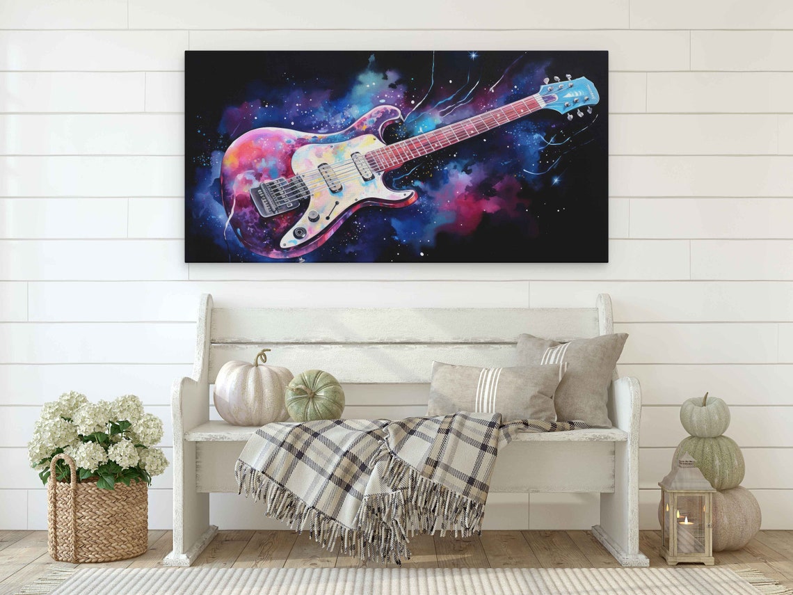 Electric Guitar Galaxy Watercolor Cosmic Space Music Art Print Poster - Image 2
