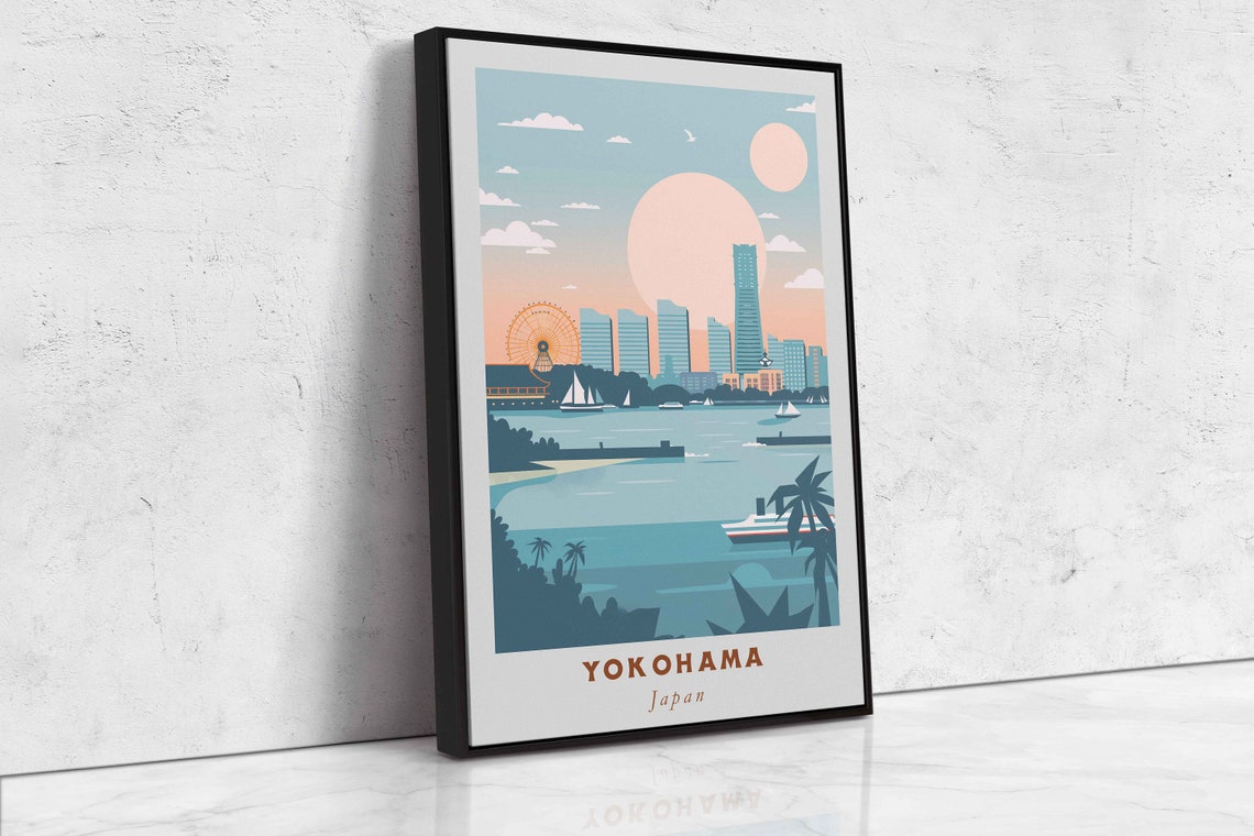 Yokohama Japan Harbor Ferris Wheel Skyline Sunset Coast Travel Poster - Image 2