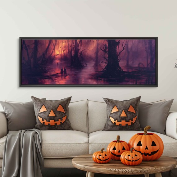Eerie Haunted Swamp Ghostly Figures Twisted Trees Twilight Wall Art