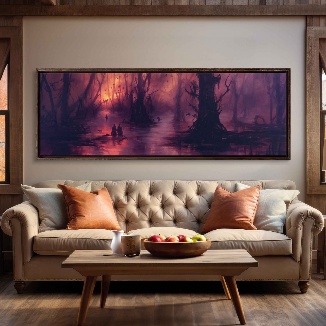 Eerie Haunted Swamp Ghostly Figures Twisted Trees Twilight Wall Art - Image 3